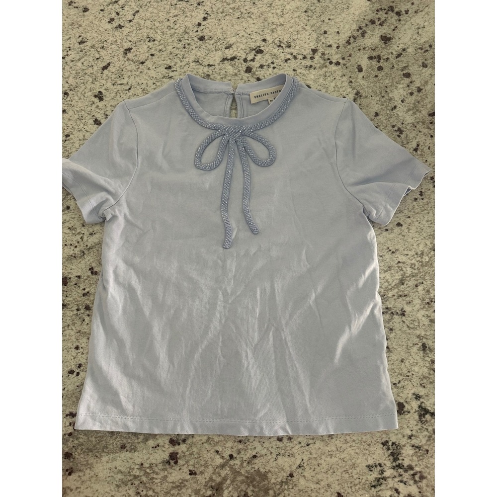 English Factory Powder Blue Beaded Bow T-Shirt XS